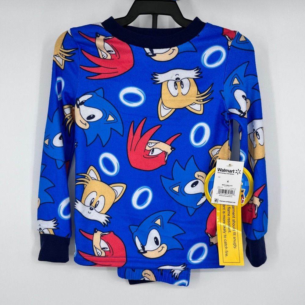 Sonic the Hedgehog Pajama Set Boys Size 4 Blue Long Sleeve Tails Knuckles 2PC